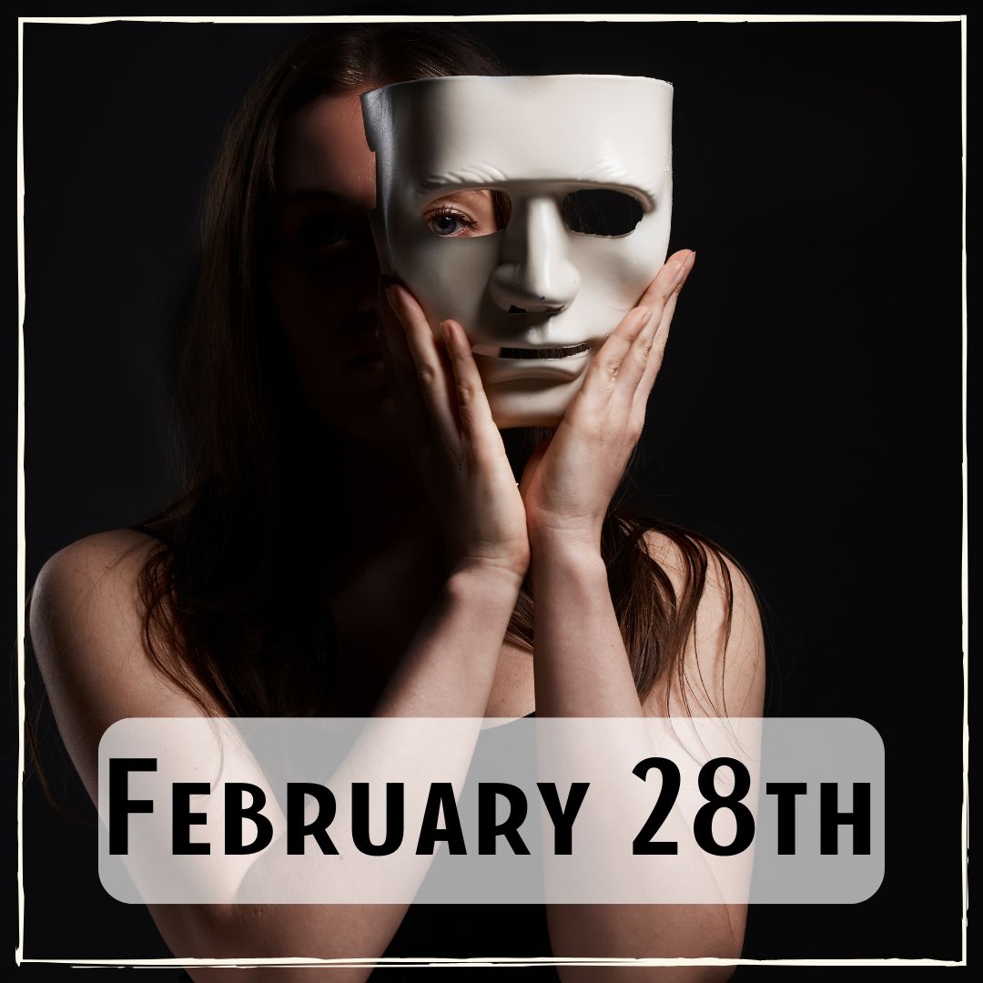 February 28th - a person holding up a white mask