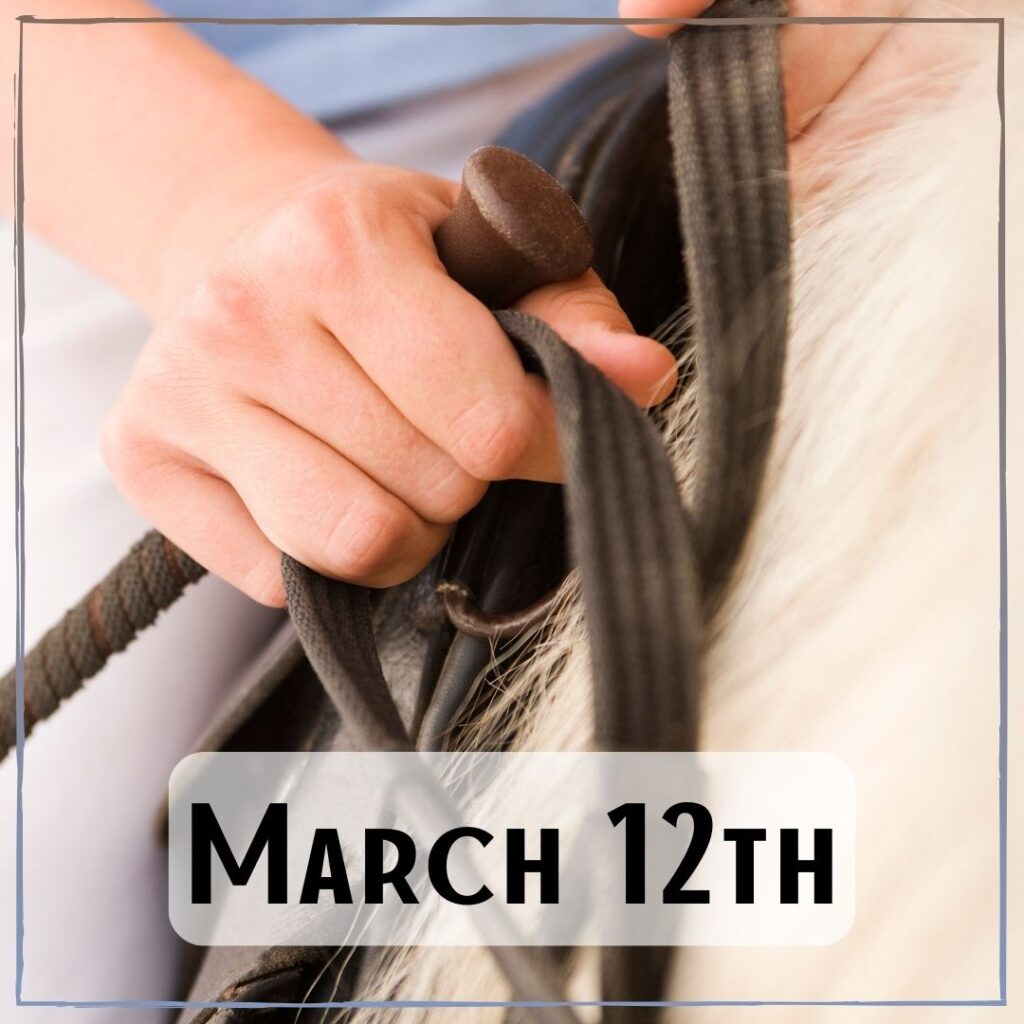 March 12th - a person riding a horse and holding the reins
