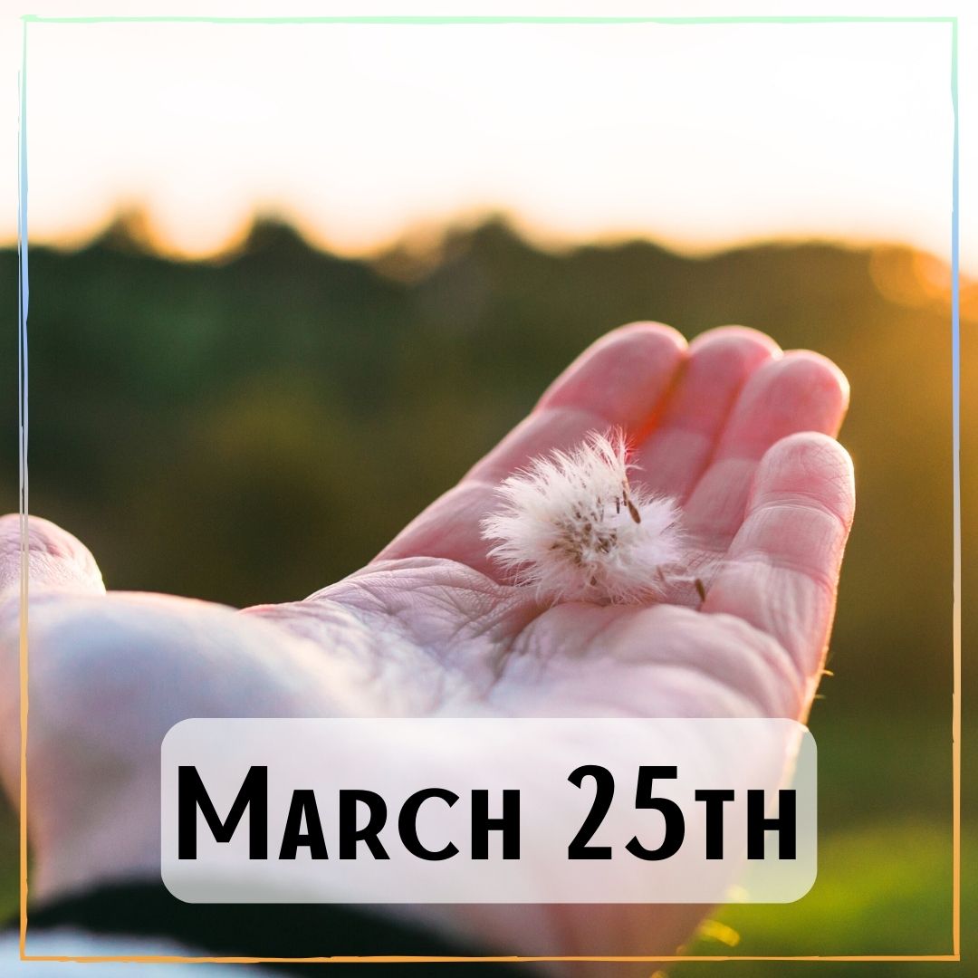 March 25th - a hand holding a dandelion seed flower