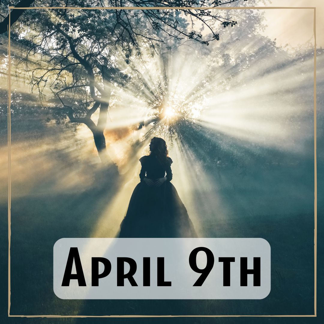 April 9th - a person's shadow with sunlight streaming through trees