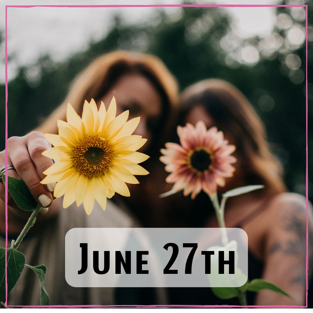 June 27th - two people holding flowers in front of their faces