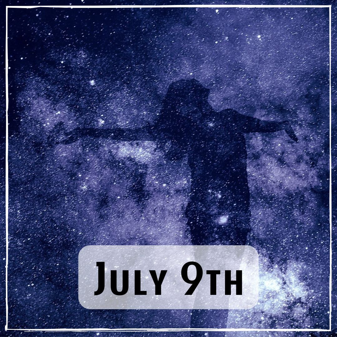 July 9th - a starry night sky with a dark space in the shape of person with the arms stretched out