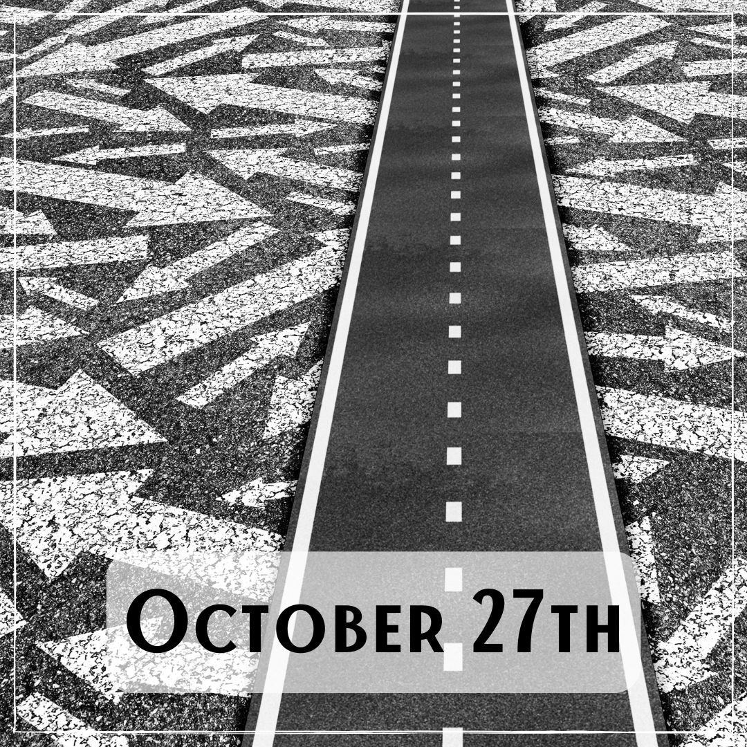 October 27th - a road with many directional signs painted besides the main road