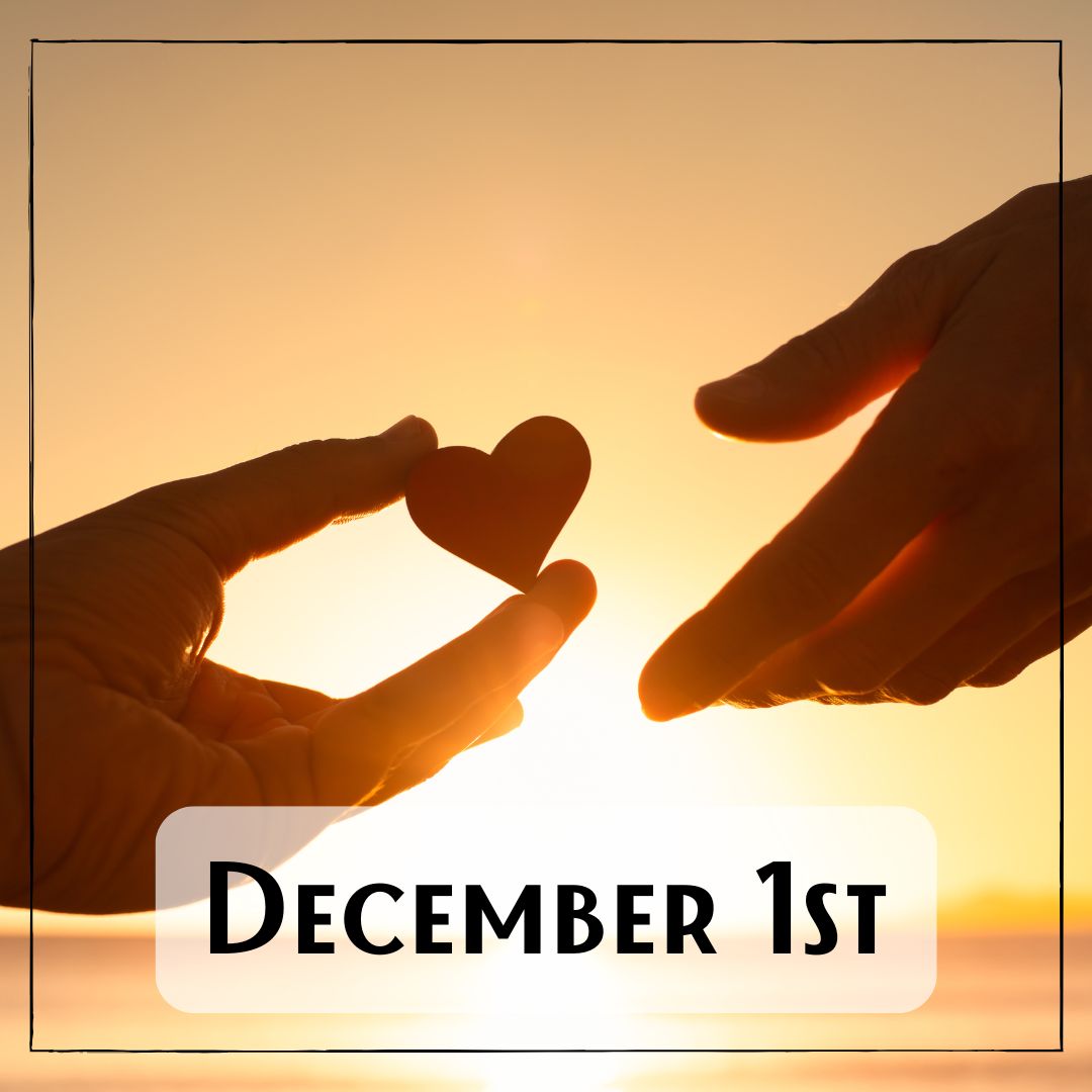 December 1st - the sunrise light causing a shadowed view of one hand giving another hand a heart shape