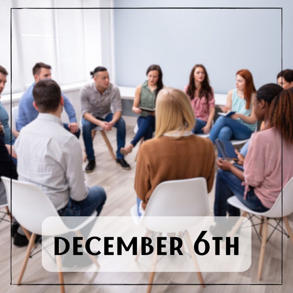 December 6th - a circle of seated people in a meeting