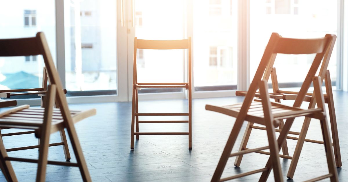 a room with empty chairs