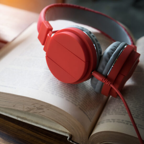 headphones on a book