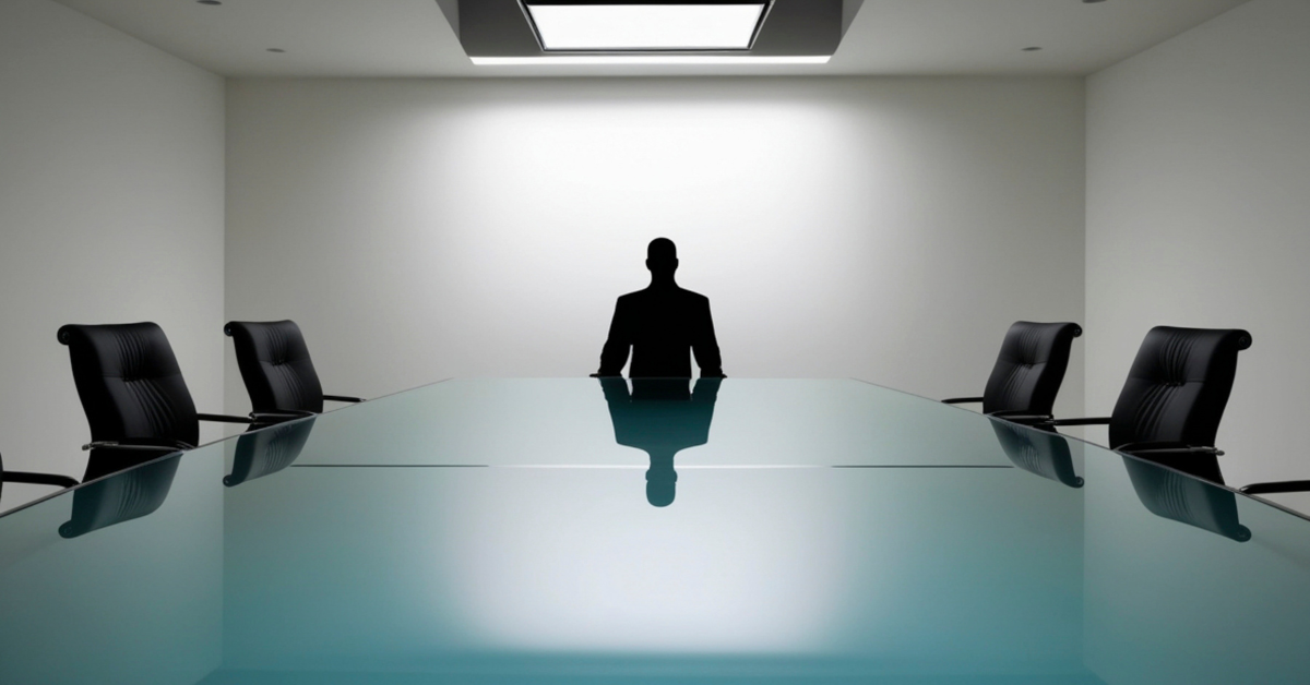 the shadow of a person in a boardroom