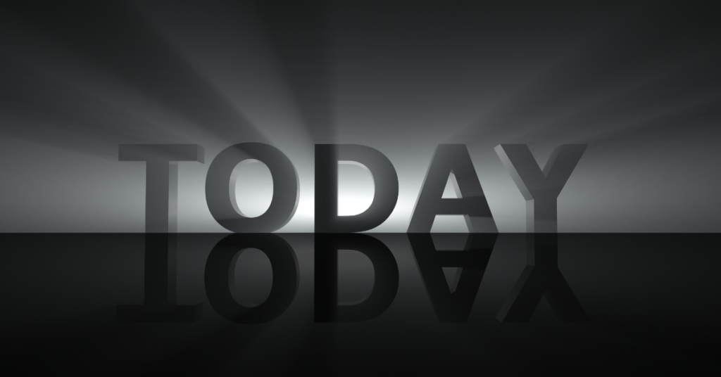 The word today with light streaming on the background