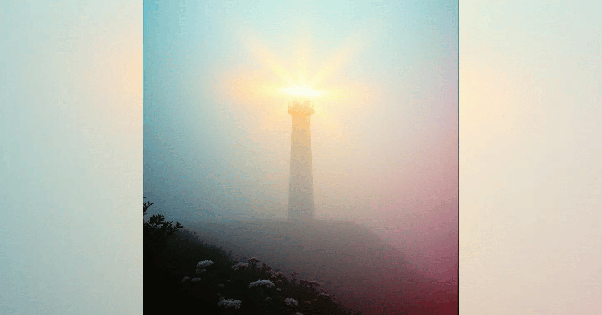 light house at a foggy sunrise