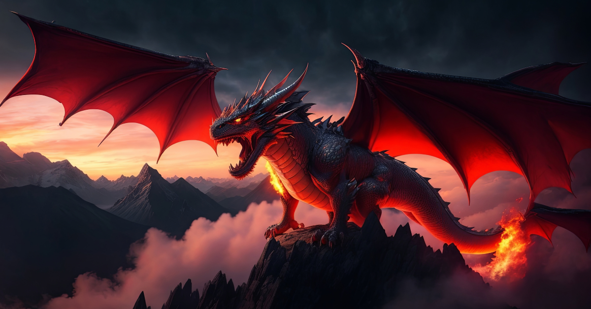 A fearsome red dragon